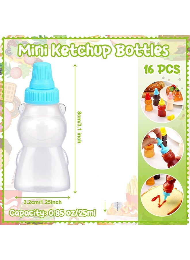 16 Pcs Mini Condiment Squeeze Bottles Set, 25 Ml Bear Shaped Portable Ketchup Bottle for Lunch Box for Ketchup, Liquids, Sauces Syrup