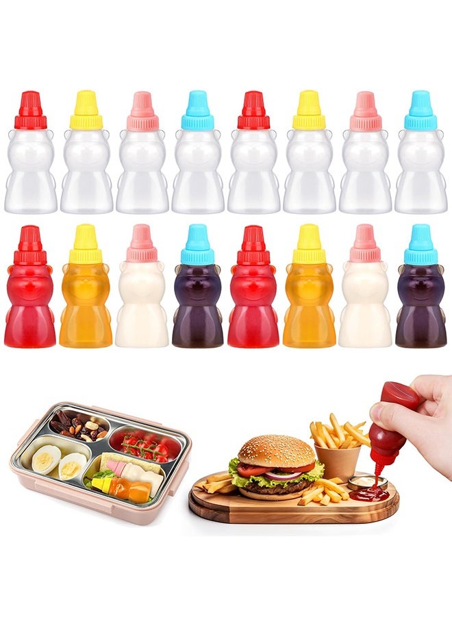 16 Pcs Mini Condiment Squeeze Bottles Set, 25 Ml Bear Shaped Portable Ketchup Bottle for Lunch Box for Ketchup, Liquids, Sauces Syrup