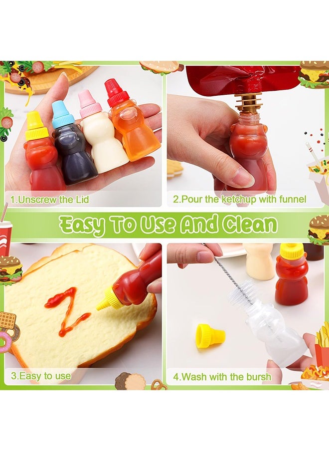 16 Pcs Mini Condiment Squeeze Bottles Set, 25 Ml Bear Shaped Portable Ketchup Bottle for Lunch Box for Ketchup, Liquids, Sauces Syrup