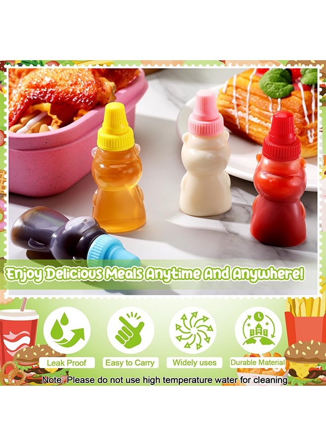 16 Pcs Mini Condiment Squeeze Bottles Set, 25 Ml Bear Shaped Portable Ketchup Bottle for Lunch Box for Ketchup, Liquids, Sauces Syrup