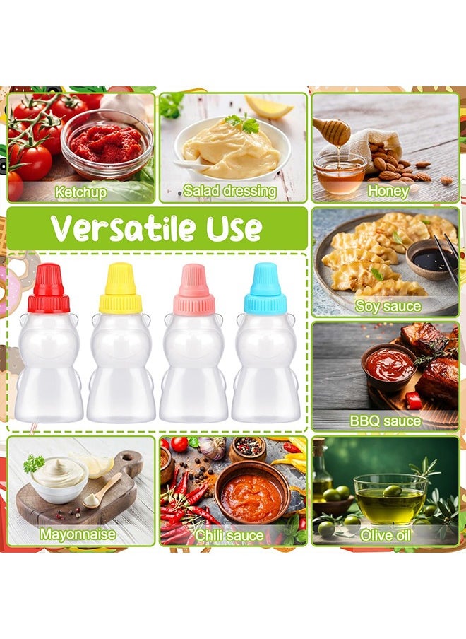 16 Pcs Mini Condiment Squeeze Bottles Set, 25 Ml Bear Shaped Portable Ketchup Bottle for Lunch Box for Ketchup, Liquids, Sauces Syrup