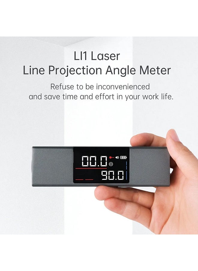 LI1 Digital Angle Finder, Laser Protractor, Rechargeable Level and Bevel Gauge Inclinometer, 360° Cast, Dual LED Screen, unilateral Laser Line