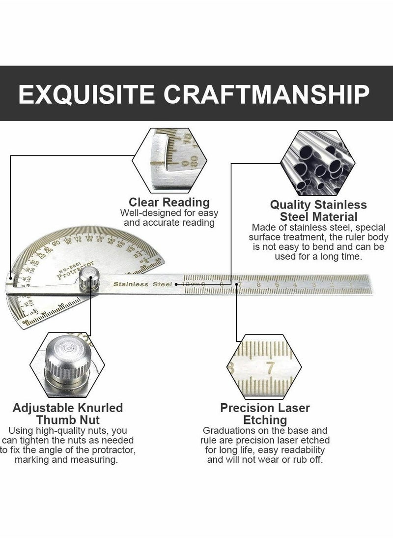 Angle Protractor Angle Finder Ruler, Stainless Steel Protractor 180 Degrees Angle Ruler, Universal Goniometer Angle Finder Tool for Carpenter Painting Drawing Measuring (10 cm/ 3.94 Inch)