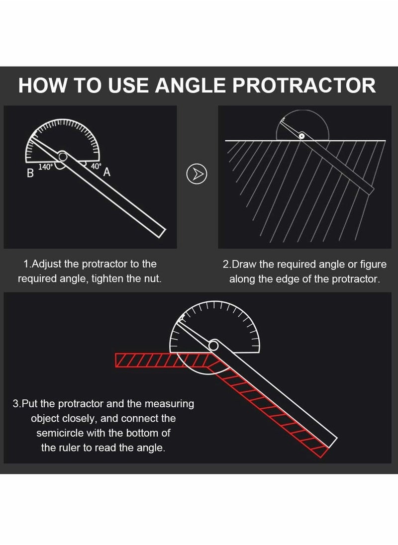 Angle Protractor Angle Finder Ruler, Stainless Steel Protractor 180 Degrees Angle Ruler, Universal Goniometer Angle Finder Tool for Carpenter Painting Drawing Measuring (10 cm/ 3.94 Inch)