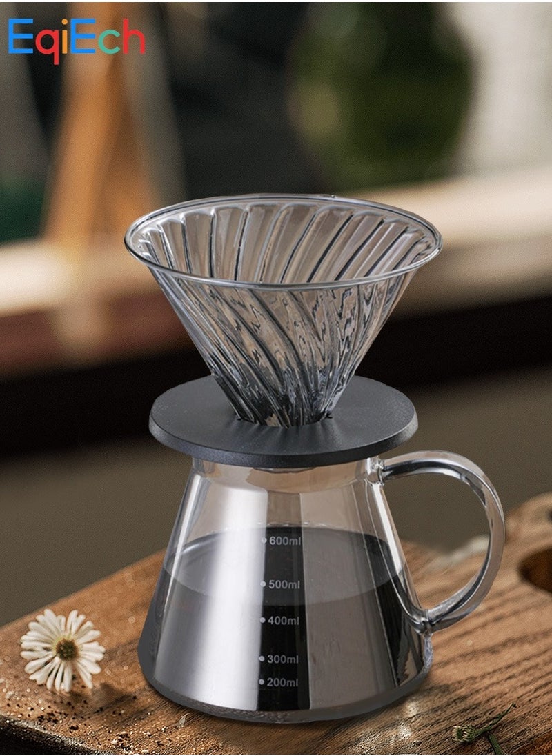 V60 Pour Over Coffee Maker Set of 2 Borosilicate Glass Carafe 600ml Coffee Dripper Filter(1-4 CUPS) for Home Office Cafe Gift(Silver)