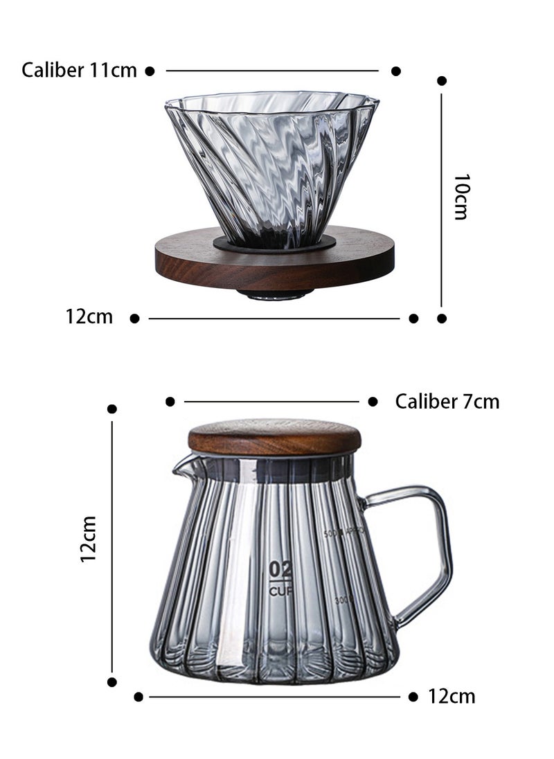 V60 Pour Over Coffee Maker Set of 2 Borosilicate Glass Carafe 600ml Size 02 Coffee Dripper Filter(1-4 CUPS) for Home Office Cafe Gift （Gray）