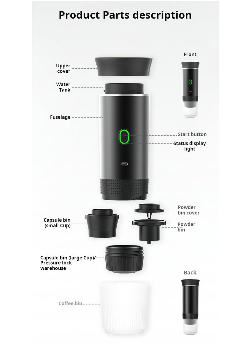 3-in-1 Portable Coffee Machine Wireless Electric Self Heating Capsules Pods Espresso for Car Home Office Camping Travel Maker 3in1
