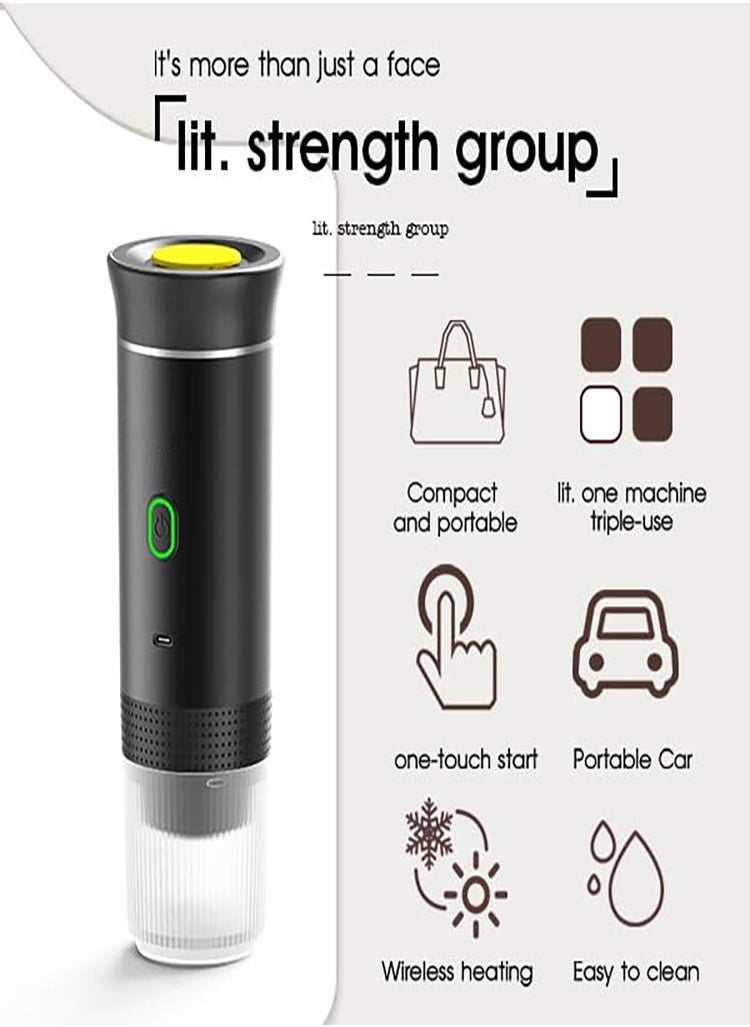 3-in-1 Portable Coffee Machine Wireless Electric Self Heating Capsules Pods Espresso for Car Home Office Camping Travel Maker 3in1