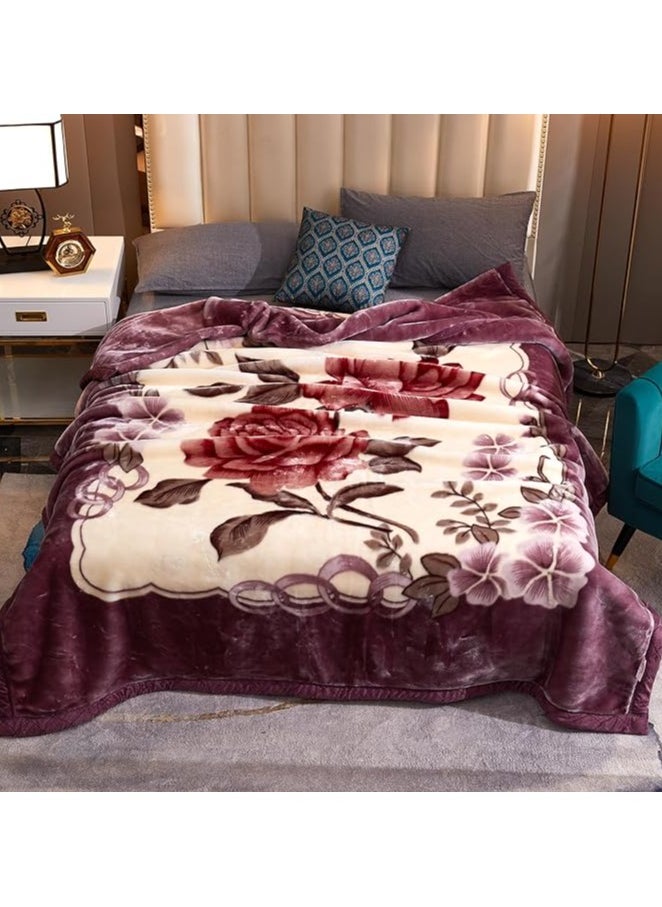 COMFY KOREAN STYLE MINK SOFT THICKENED LUXURIOUS FLORAL PURPLE BLANKET