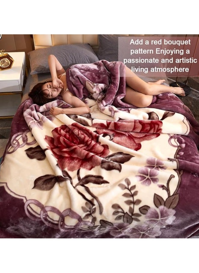 COMFY KOREAN STYLE MINK SOFT THICKENED LUXURIOUS FLORAL PURPLE BLANKET