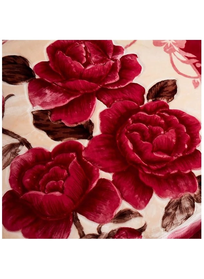 COMFY KOREAN STYLE MINK SOFT THICKENED LUXURIOUS FLORAL BLANKET RED