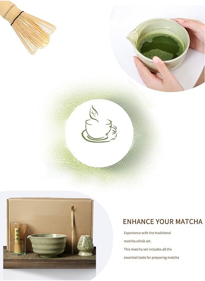 Matcha set Matcha Whisk Set Bamboo Whisk  matcha kit   Matcha Stirrer Set 4-piece Set (Matcha bowl  +Matcha Stirrer+Tea Spoon+ Matcha Brush Placeer)