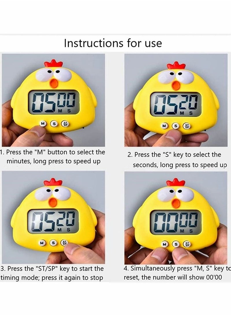 Kitchen Timer, Cartoon Cute Chick Electronic Timer, Digital Cooking Time, Baking Cooking Alarm Clock, LCD Large-Screen Visual Clock, Countdown Reminder Tool, Office Home Modernization, Yellow