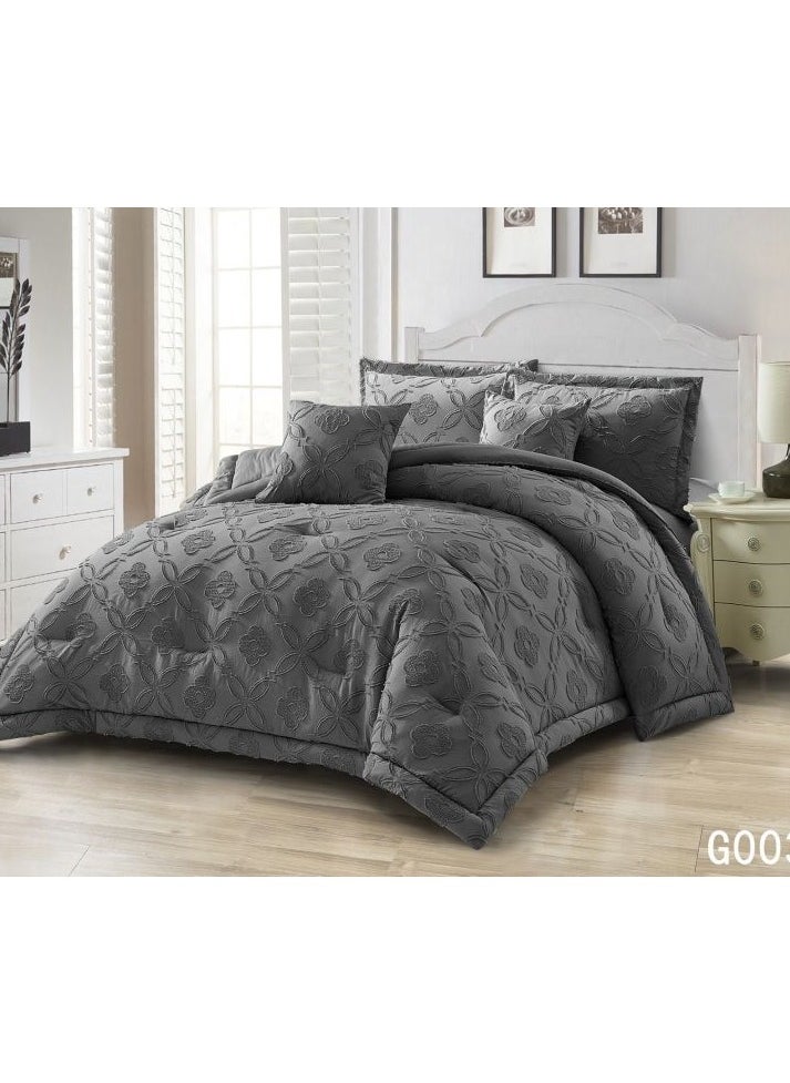 COMFY 6PC GREY EMBROIDERED COTTON LUXURIOUS KING SIZE COMFORTER SET