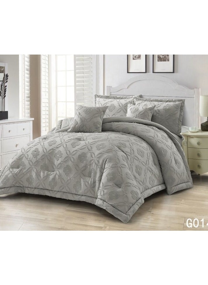 COMFY 6PC LUXURIOUS COTTON EMBROIDERED KING SIZE GREY COMFORTER SET