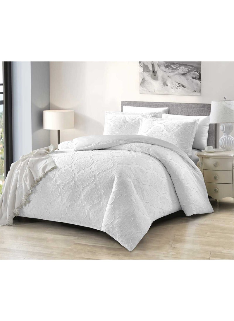 COMFY 6PC ULTRA LUXURIOUS COTTON EMBROIDERED COMFORTER SET KING SIZE WHITE