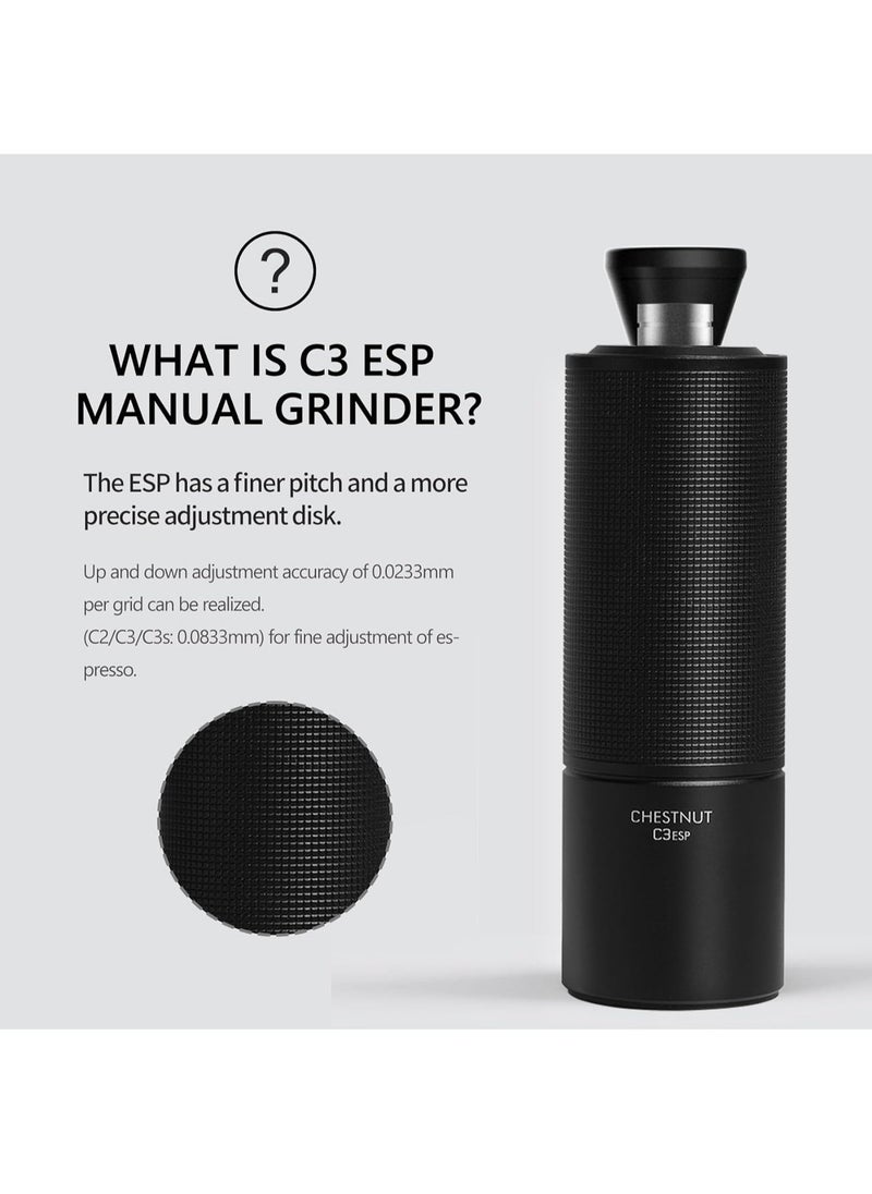 Chestnut C3 ESP Hand Coffee Grinder, Manual Coffee Hand Grinder Capacity 25g with CNC Stainless Steel Conical Burr, Internal Adjustable Setting, Double Bearing Positioning for Travel, Camping (Black)