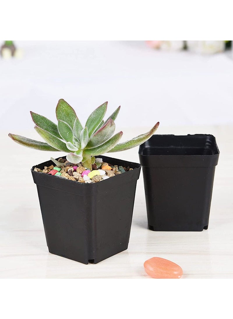 Plastic Square Nursery Pots 36Pcs 3 Inch Plant Seed Starting Pots with Drainage Hole and Saucers for Seedling, Container for Your Room, Garden Office and Balcony Decor, Black