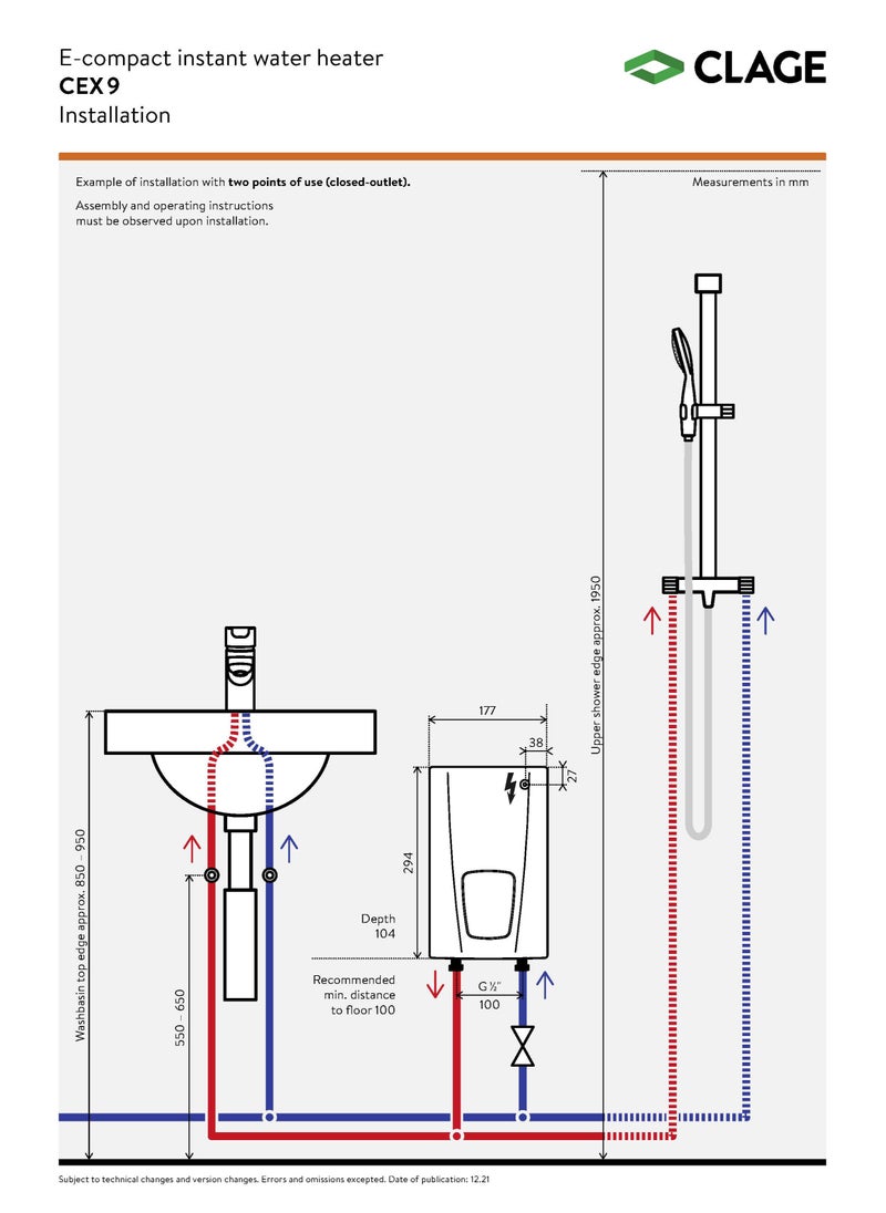 Clage E-compact instant water heater CEX9 - 8.8 KW - made in Germany