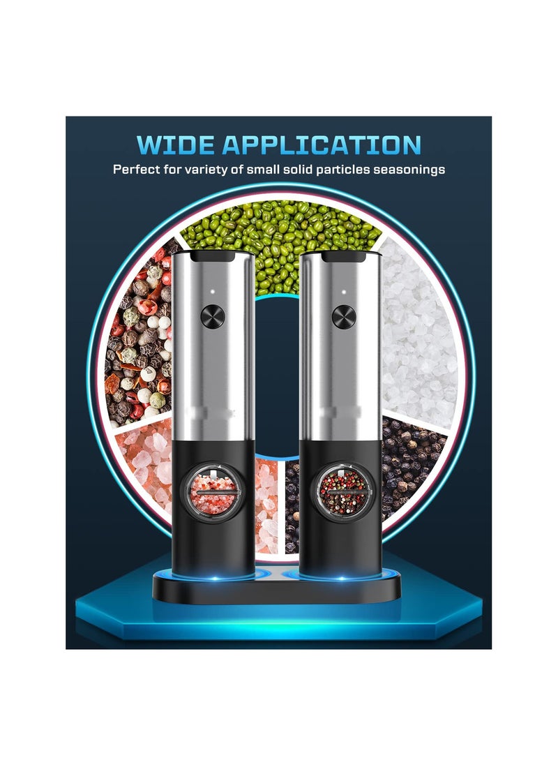 Electric Salt and Pepper Grinder Set, with USB Rechargeable, No Battery Needed, One Handed Operation, Adjustable Coarseness Automatic Electronic Spice Mill Shakers Refillable, White Light