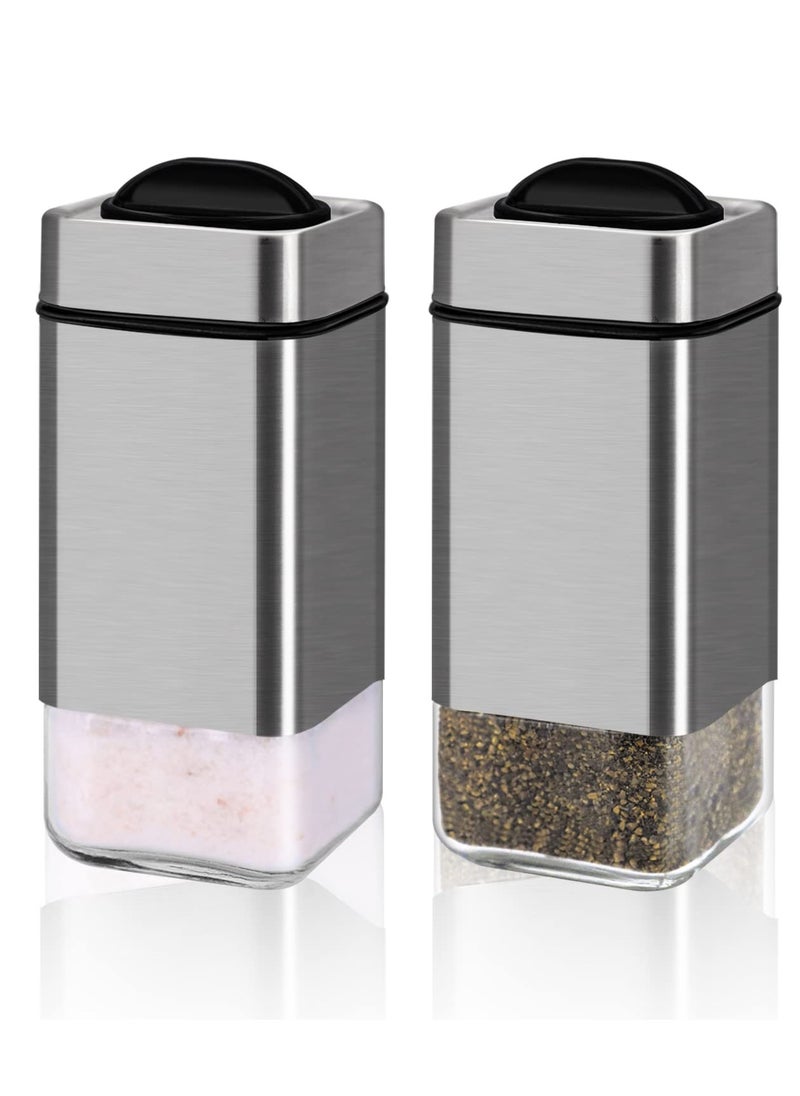 Salt and Pepper Shakers, Salt Shaker with Adjustable Pour Holes, Glass Salt Pepper Shaker Set, Perfect for Black Pepper, Kosher and Sea Salt