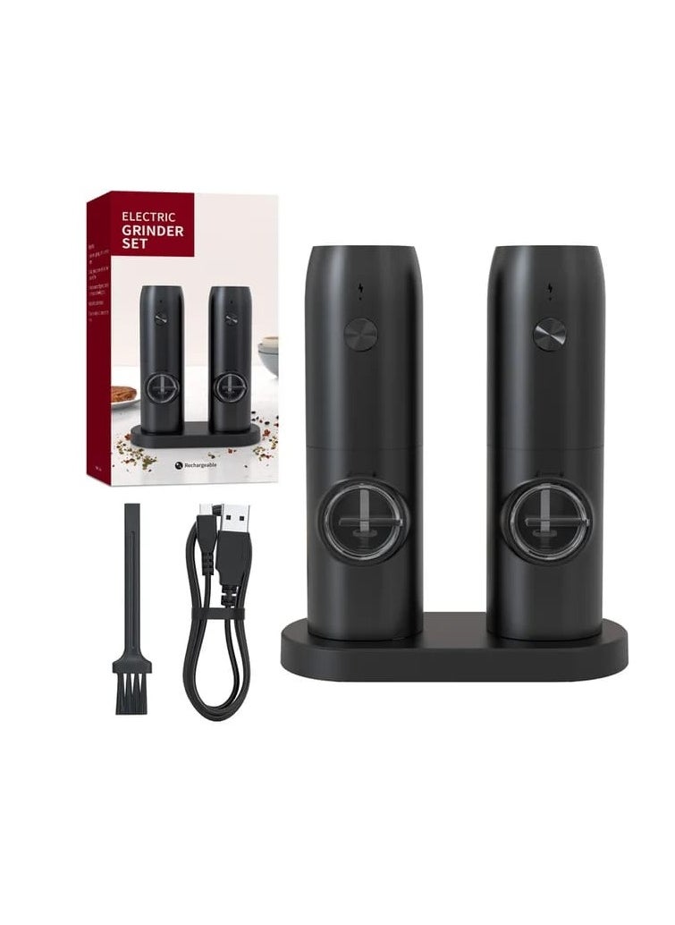 Liying Rechargeable Electric Salt and Pepper Mills Set with Storage Base, Adjustable Coarseness, 16.3cm Height, Black