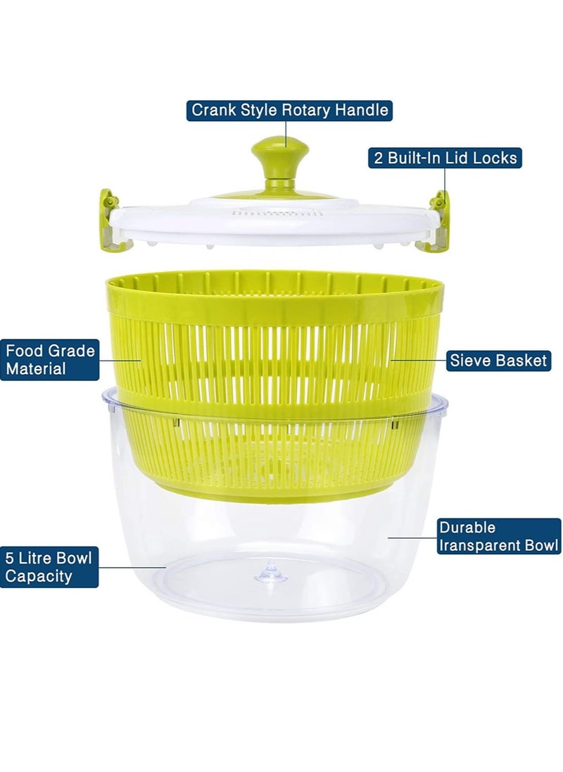 Large Salad Spinner (5 Quarts) – Quick Dry Design for Fruits, Vegetables u0026 Lettuce – Effortless Drying for Tastier Salads u0026 Faster Food Prep