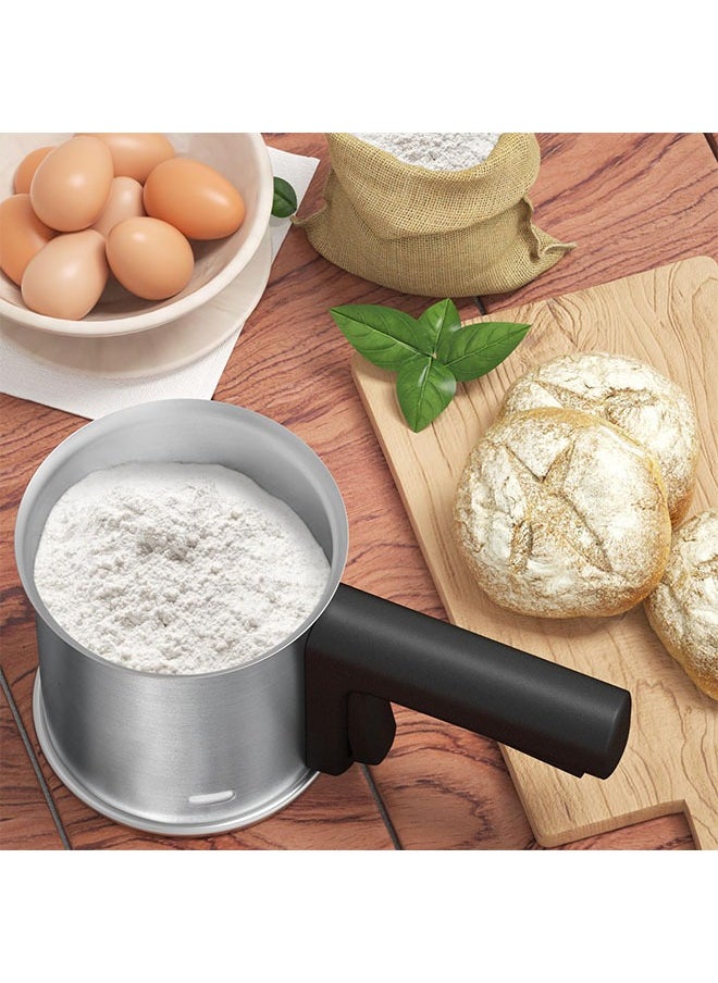 Flour Sifter, 3 Cup Stainless Steel, Double Layer Fine Mesh, One Hand Press Crank for Effortless Sifting, Ideal for Baking, Cake Making, and Powdered Sugar Dusting, Durable and Easy to Clean