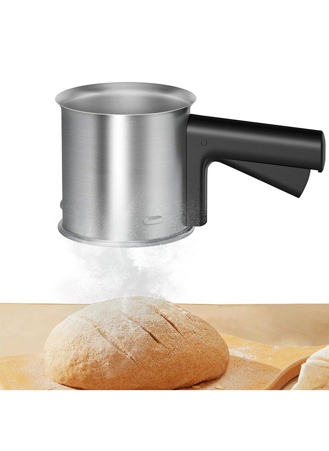 Flour Sifter, 3 Cup Stainless Steel, Double Layer Fine Mesh, One Hand Press Crank for Effortless Sifting, Ideal for Baking, Cake Making, and Powdered Sugar Dusting, Durable and Easy to Clean