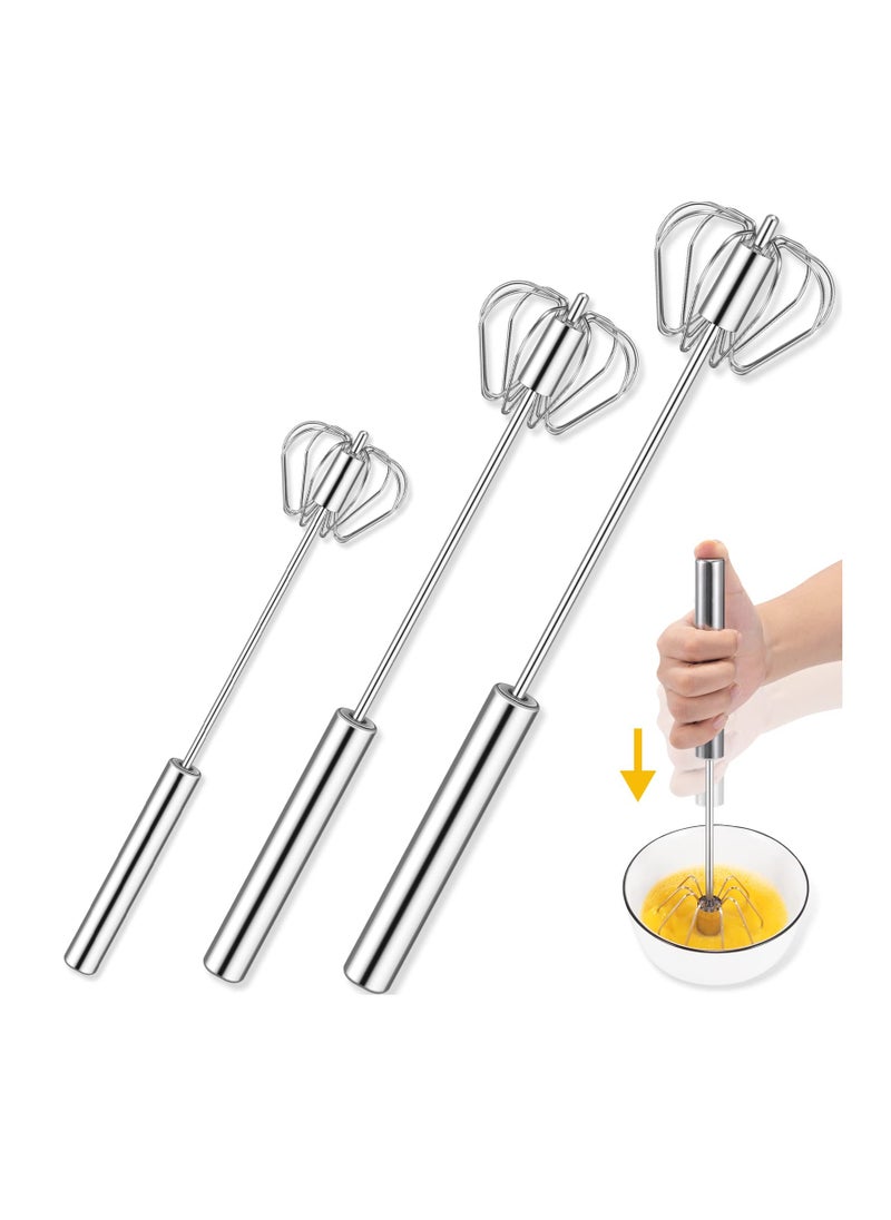 3 Pcs Hand Push Whisk Semi Automatic Egg Stainless Steel For Home Blending Whisking Beating Stirring 14in 12in and 10in