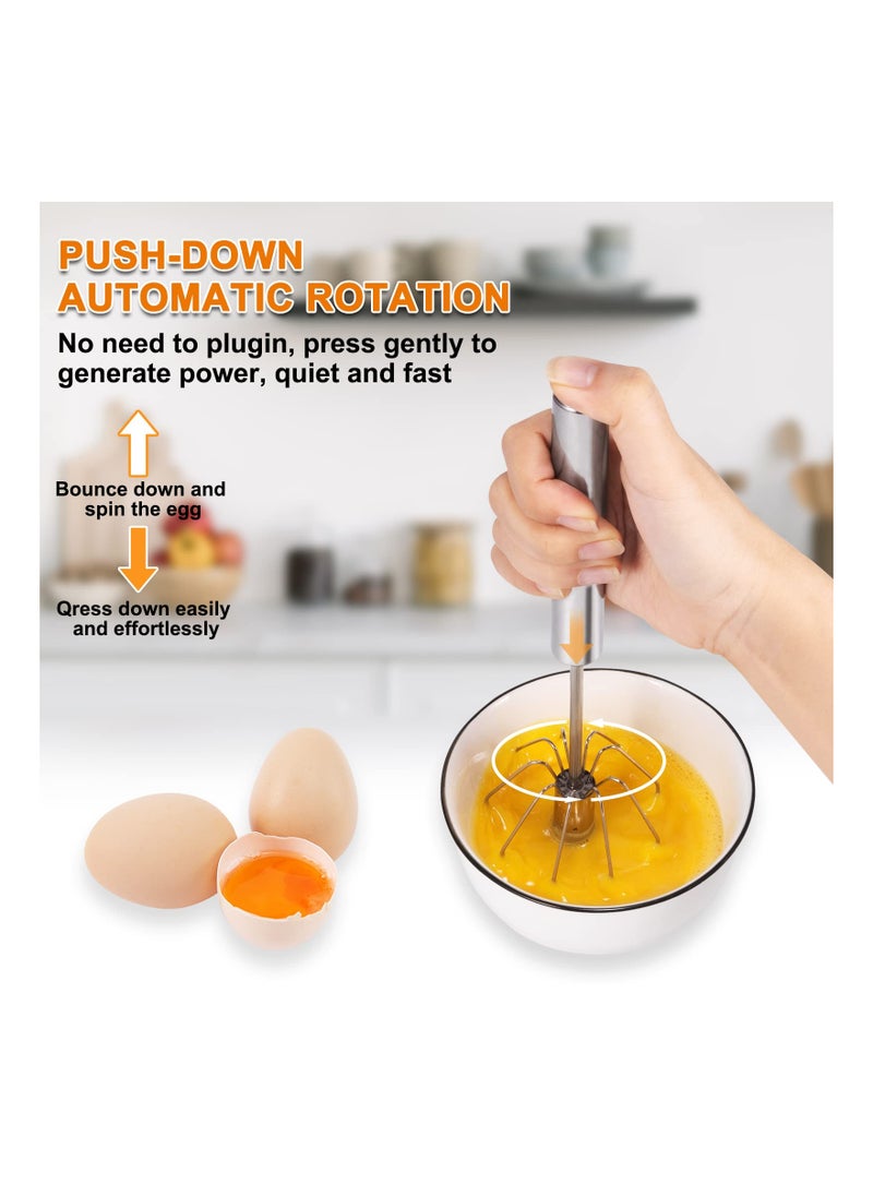 3 Pcs Hand Push Whisk Semi Automatic Egg Stainless Steel For Home Blending Whisking Beating Stirring 14in 12in and 10in