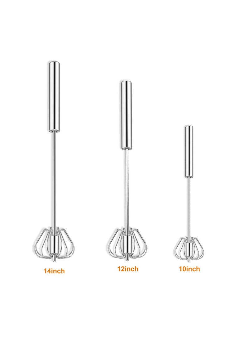 3 Pcs Hand Push Whisk Semi Automatic Egg Stainless Steel For Home Blending Whisking Beating Stirring 14in 12in and 10in