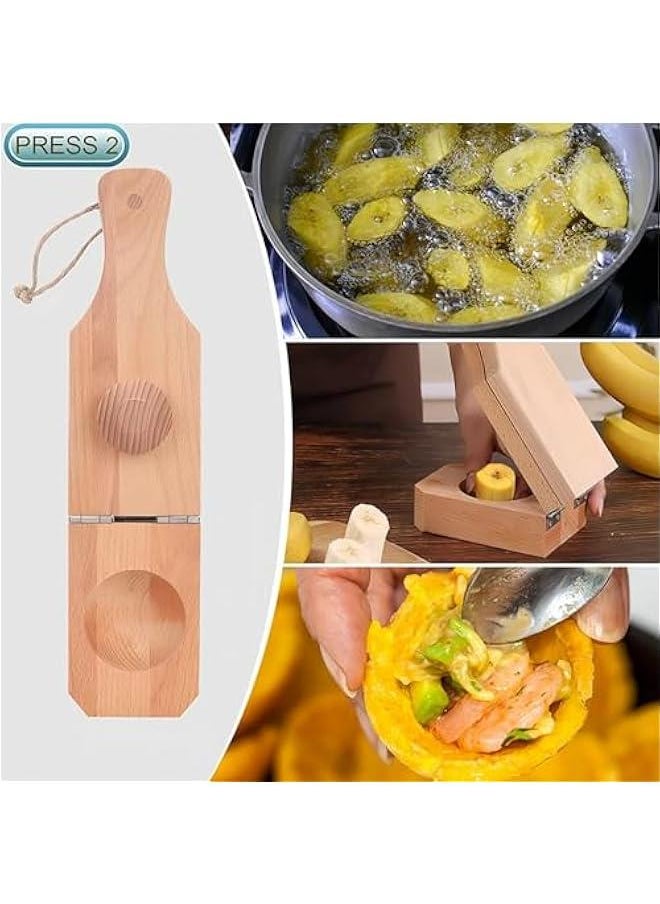 Wooden Plantain Press with Handle,2 in 1 Wood Reusable Plantain Press Smasher,Portable Plantain Press,Easy Storage for Fried Plantains Chips and Tostonera Cups, 16×6×6cm/6.3×2.36×2.36in