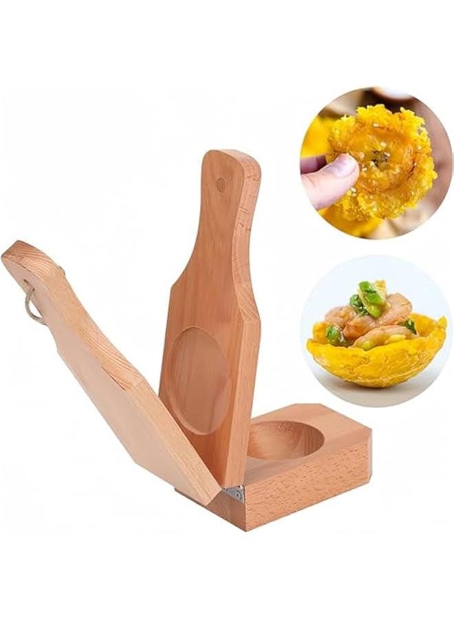 Wooden Plantain Press with Handle,2 in 1 Wood Reusable Plantain Press Smasher,Portable Plantain Press,Easy Storage for Fried Plantains Chips and Tostonera Cups, 16×6×6cm/6.3×2.36×2.36in