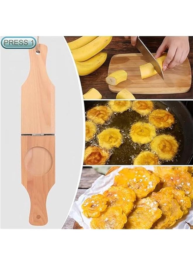 Wooden Plantain Press with Handle,2 in 1 Wood Reusable Plantain Press Smasher,Portable Plantain Press,Easy Storage for Fried Plantains Chips and Tostonera Cups, 16×6×6cm/6.3×2.36×2.36in