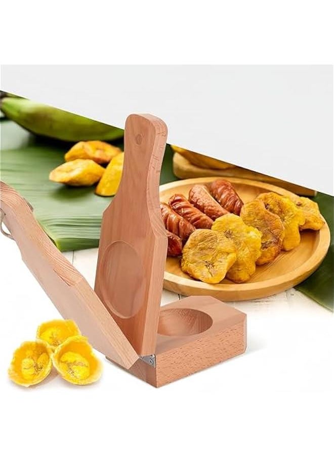 Wooden Plantain Press with Handle,2 in 1 Wood Reusable Plantain Press Smasher,Portable Plantain Press,Easy Storage for Fried Plantains Chips and Tostonera Cups, 16×6×6cm/6.3×2.36×2.36in