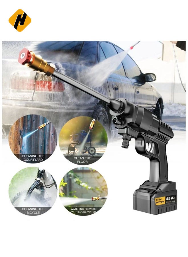 48V 25000mAh 30Bar Cordless High Pressure Car Washer with Nozzles Water Gun Set Garden Cleaning Jet Washing Machine Multi Purpose With Uk 3 Pin Adapter