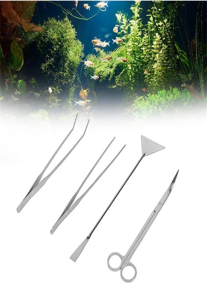 Aquarium Aquascape Tools Kit, 4 in 1 Anti-Rust Aquatic Plant Aquascaping Tool Stainless Steel Tweezers Scissors Spatula  for Fish Tank, Cleaning Plant, Trimming