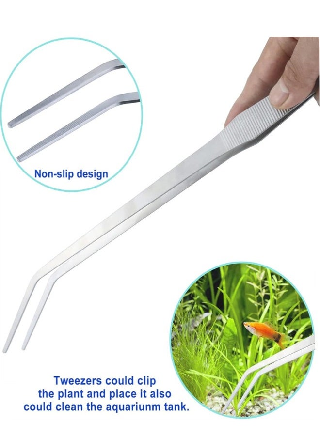 Aquarium Aquascape Tools Kit, 4 in 1 Anti-Rust Aquatic Plant Aquascaping Tool Stainless Steel Tweezers Scissors Spatula  for Fish Tank, Cleaning Plant, Trimming