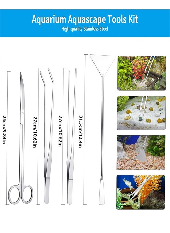 Aquarium Aquascape Tools Kit, 4 in 1 Anti-Rust Aquatic Plant Aquascaping Tool Stainless Steel Tweezers Scissors Spatula  for Fish Tank, Cleaning Plant, Trimming