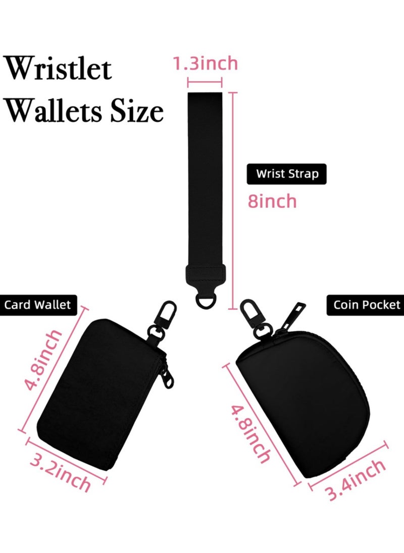 Keychain Wallet Mini Zip Around Wristlet Wallets for Women Detachable Dual Pouch Wristlet Portable Coin Purse Small Wallets,Black