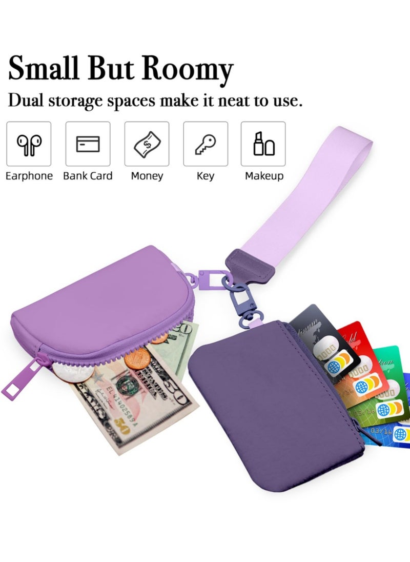 Keychain Wallet Mini Zip Around Wristlet Wallets for Women Detachable Dual Pouch Wristlet Portable Coin Purse Small Wallets,Purple