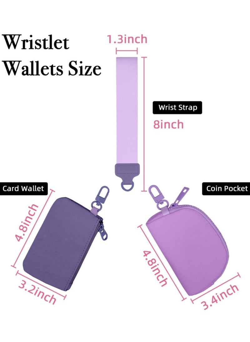 Keychain Wallet Mini Zip Around Wristlet Wallets for Women Detachable Dual Pouch Wristlet Portable Coin Purse Small Wallets,Purple