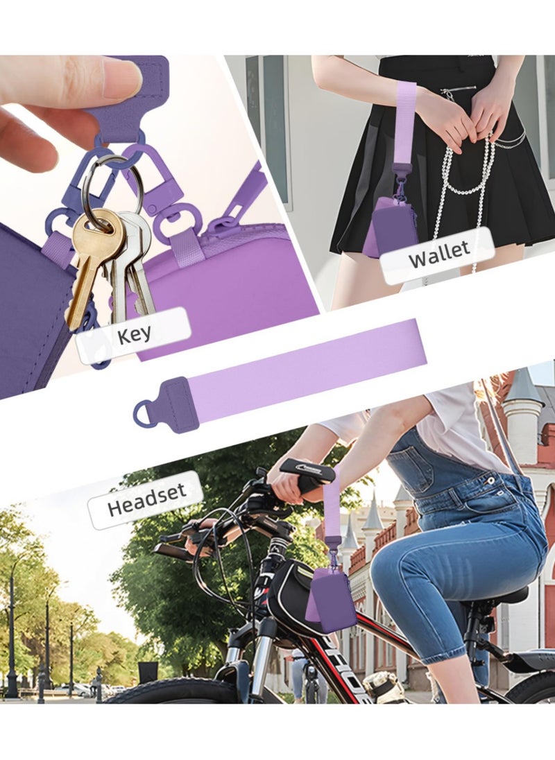 Keychain Wallet Mini Zip Around Wristlet Wallets for Women Detachable Dual Pouch Wristlet Portable Coin Purse Small Wallets,Purple