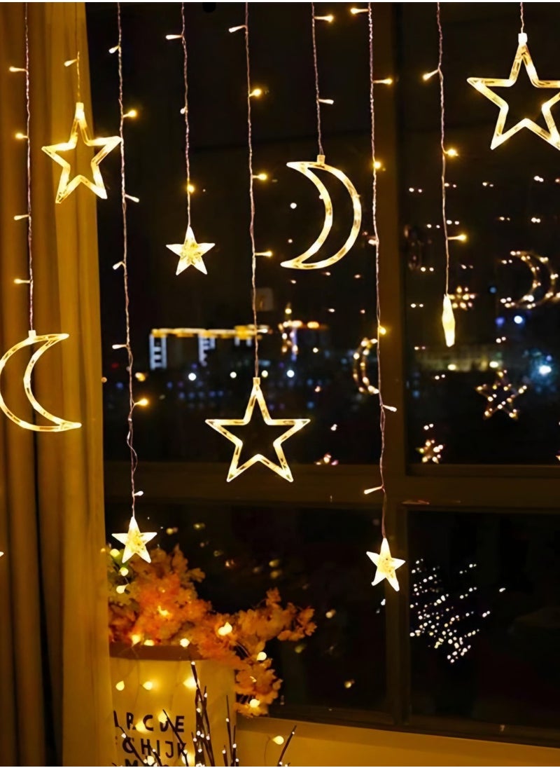 Star Moon, Christmas Fairy Lights, LED Moon Stars, Star Curtain Lights, Light Fairy Lights, Star Curtain, Christmas, Ramadan, and Party Decoration