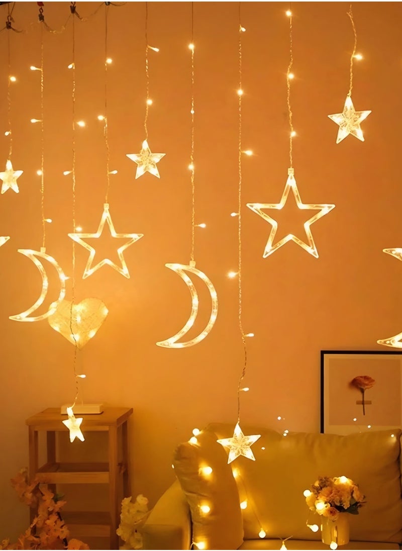 Star Moon, Christmas Fairy Lights, LED Moon Stars, Star Curtain Lights, Light Fairy Lights, Star Curtain, Christmas, Ramadan, and Party Decoration