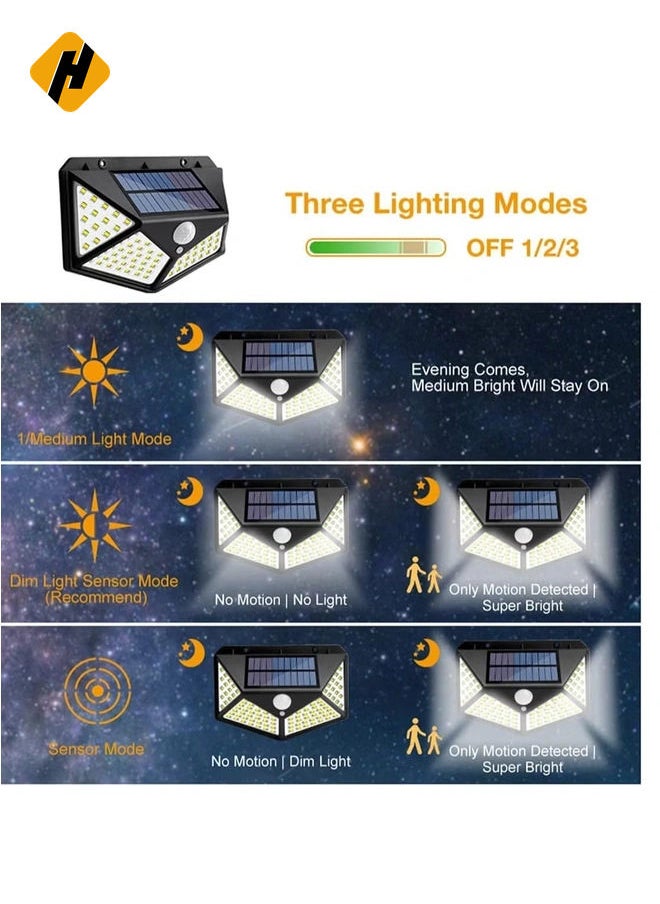 Solar motion sensor lights, outdoor lights 100 LED 4 Pack,Solar Outdoor,3 Working Mode IP65 Waterproof for Garden, Fence, Patio, Garage