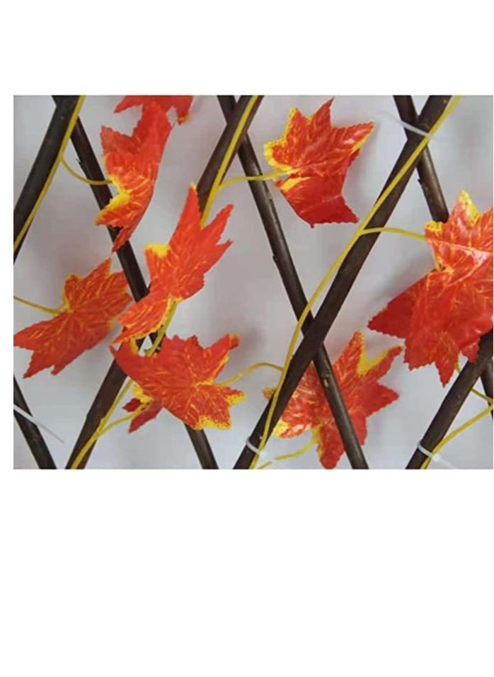 𝐅𝐅𝐃 Orange Maple Leaves Expandable Fence - Durable Willow Wood Privacy Screen with Vibrant Artificial Leaves, UV Protection u0026 Adjustable Design for Indoor u0026 Outdoor Decor