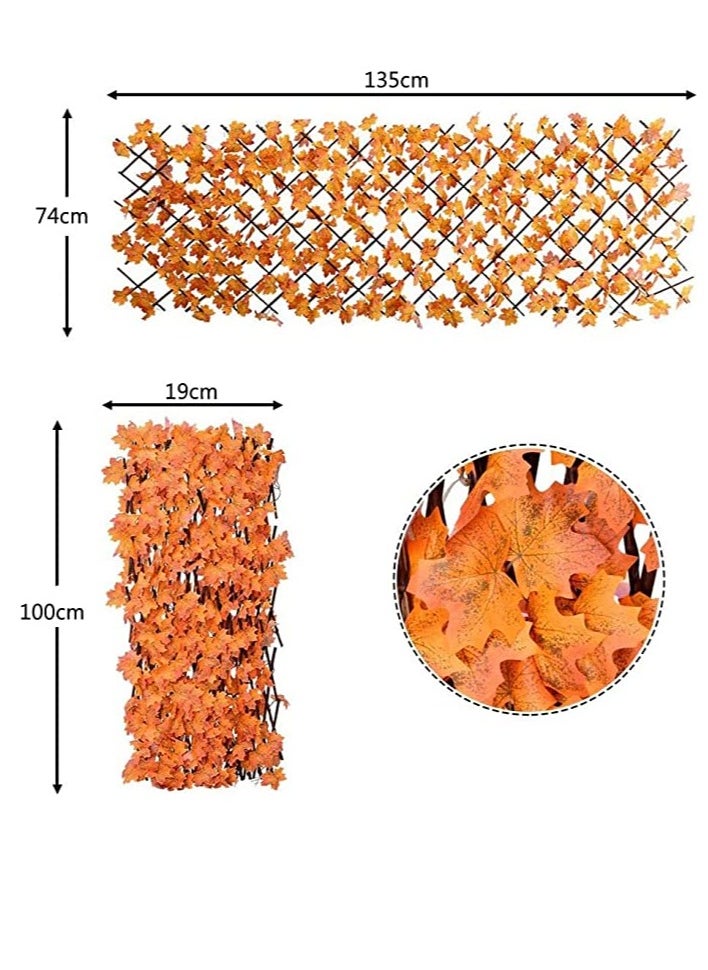 𝐅𝐅𝐃 Orange Maple Leaves Expandable Fence - Durable Willow Wood Privacy Screen with Vibrant Artificial Leaves, UV Protection u0026 Adjustable Design for Indoor u0026 Outdoor Decor