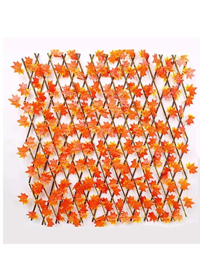 𝐅𝐅𝐃 Orange Maple Leaves Expandable Fence - Durable Willow Wood Privacy Screen with Vibrant Artificial Leaves, UV Protection u0026 Adjustable Design for Indoor u0026 Outdoor Decor